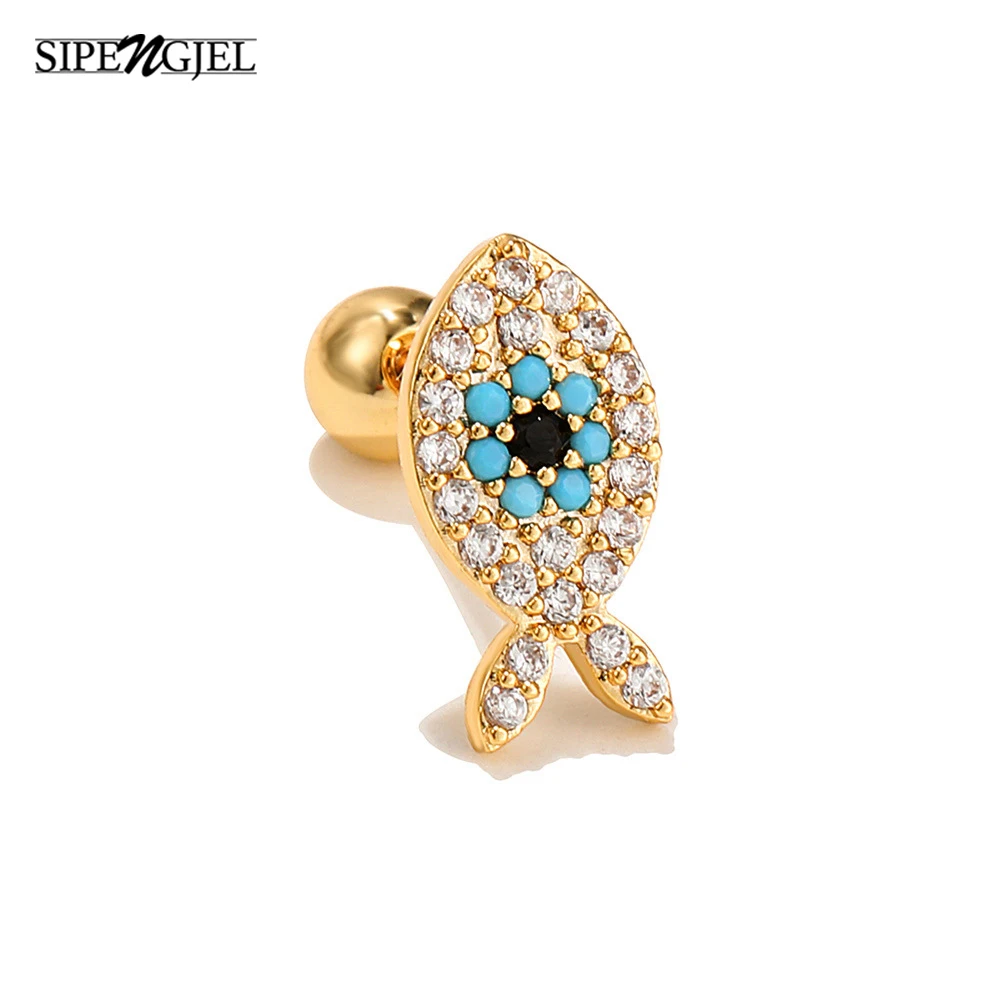 

SIPENGJEL Fashion 1 Pc Blue Zircon Evil Eye Stud Earrings Cute Small Piercing Cartilage Earrings For Women Fine Jewelry
