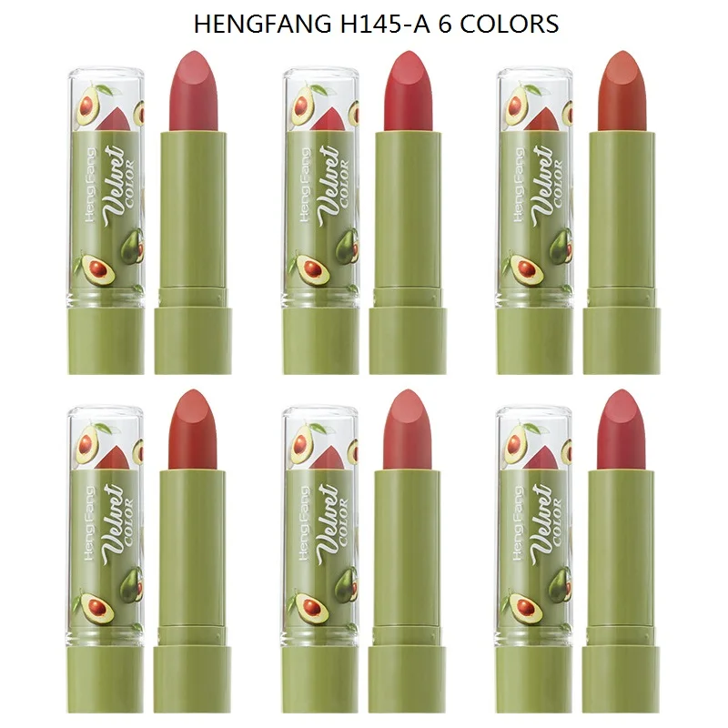 

Hengfang Spring 12/batch Summer Cosmetics Avocado Velvet Jelly Matte Lipstick Non-stick Color Changing Lipstick Makeup Wholesale