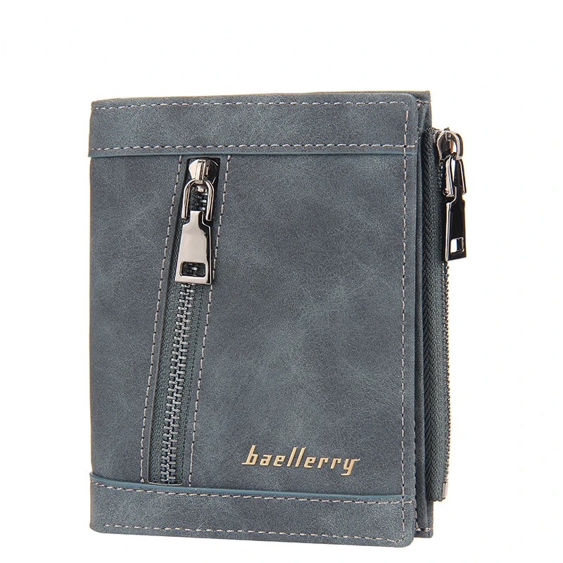 

2022 New Baellerry Men Short Wallets Card Holder Solid Fashion Zipper Men Leather Purse Coin Pocket High Quality Male Purse