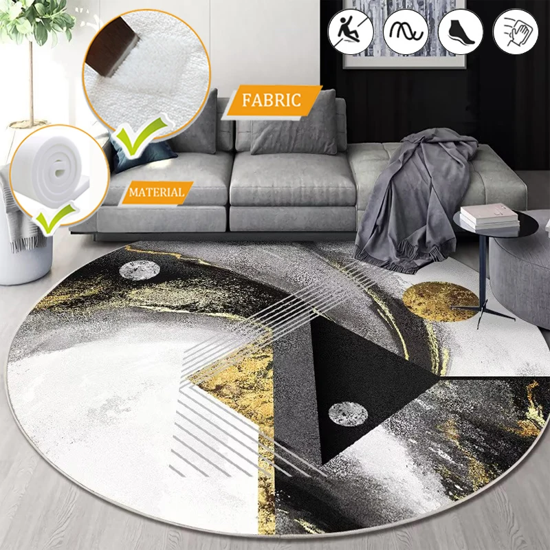 

Nordic Light Luxury Round Rugs Abstract Art Carpets for Living Room Sofa Area Mat Bedroom Carpet Aesthetics Cloakroom Floor Mats