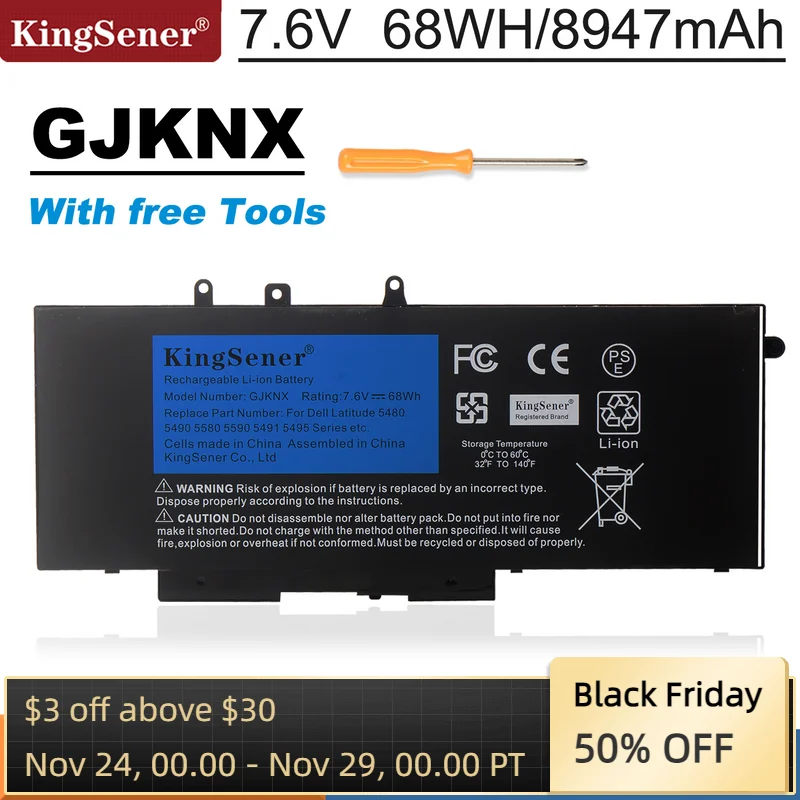 Аккумулятор KingSener GJKNX для ноутбука Dell Latitude E5480 5580 5490 5590 для DELL Precision M3520 M3530 GD1JP 7,6 V 68WH