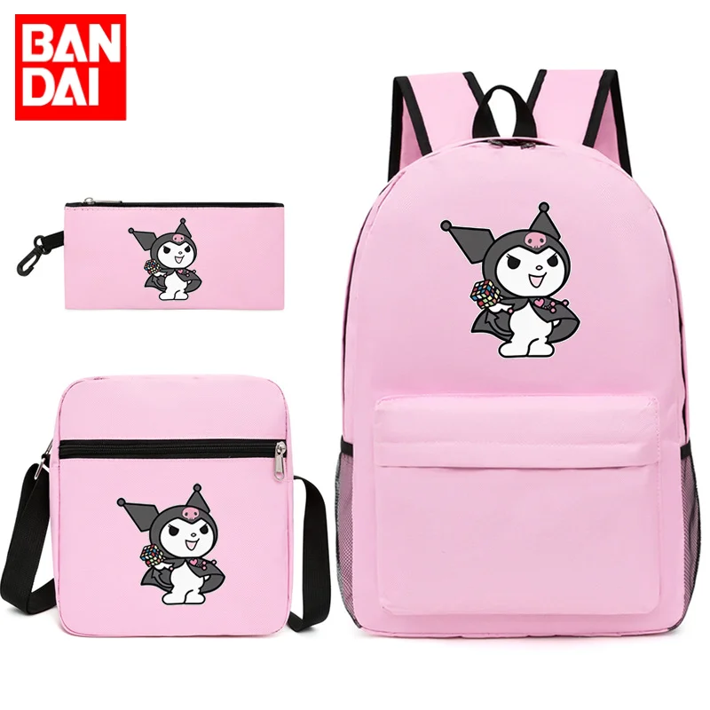 

Набор из трех предметов Bandai, новая школьная сумка со звездами, мультяшная сумка для ручек Kuromi, сумка через плечо, сумка на плечо, подарок на день рождения для девочек и мальчиков