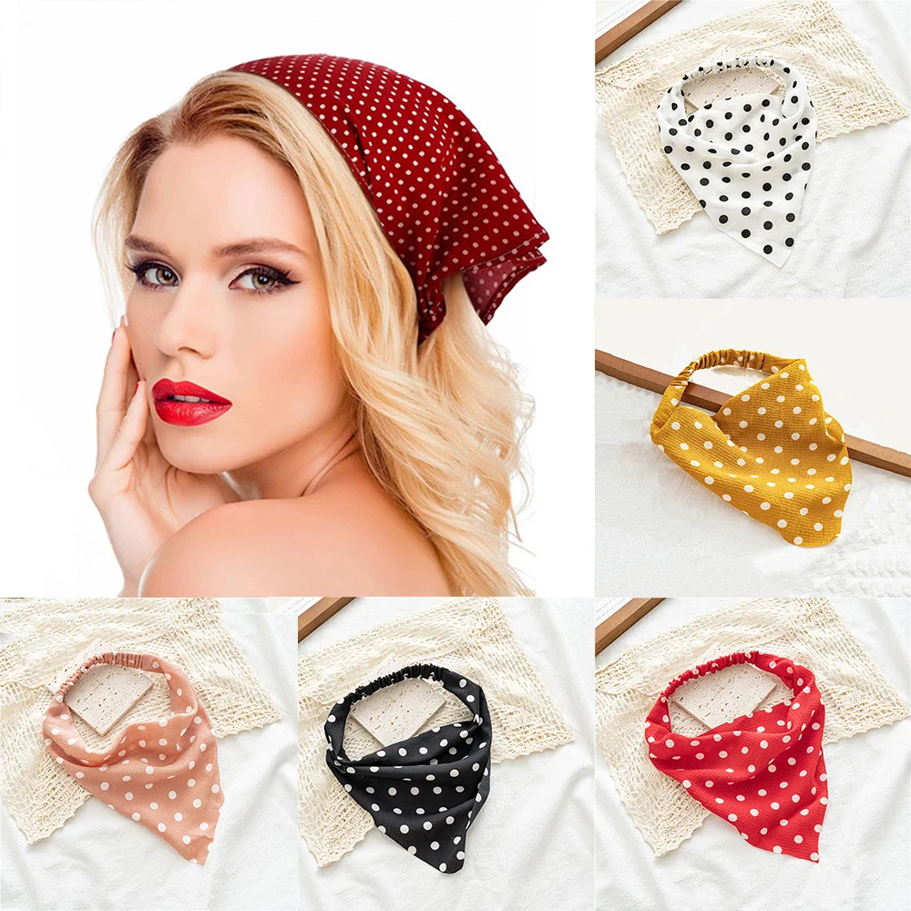 

Chiffon Print Hair Scarf Hairband Stretch Triangular Turban Spot Grid Headwrap Women Headwear Elastic Hair Loop Rope Headband
