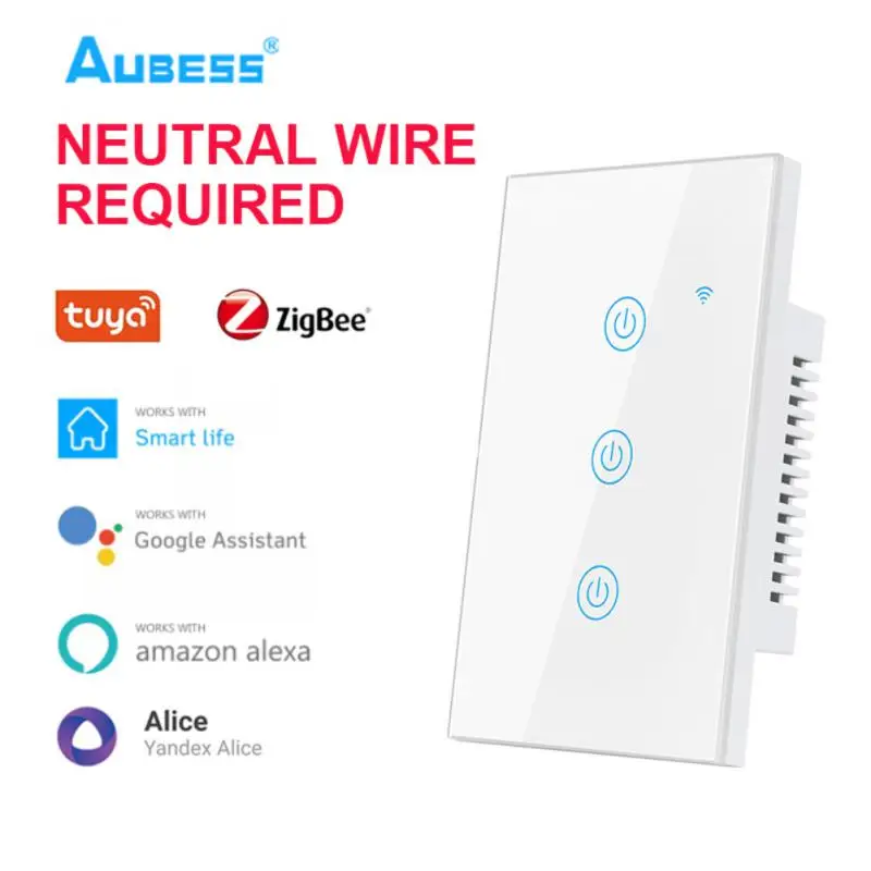 

Tuya WiFi Smart Touch Switch 1/2/3/4gang EU Standard Home Light Wall Button Smart Life Neutral Wire For Alexa Google Home