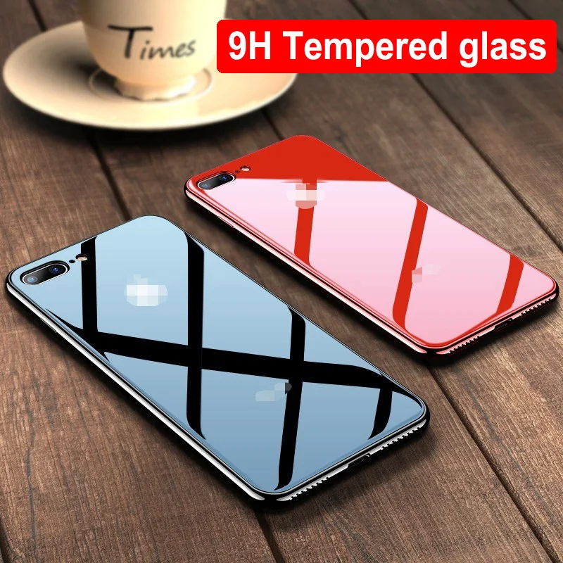

Electroplating Tempered Glass Phone Case For iPhone 11 12 13 Pro Max XS XR X 8 7 6 6s Plus Black White Red Gold Cover Funda Case