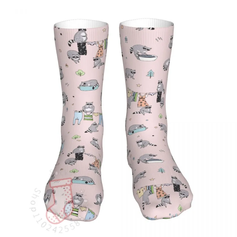 

Funny Raccoon Socks Men's Women's Funny Happy Pink Socks Harajuku All Year Long Stockings Gifts