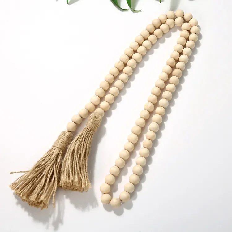

DIY Handmade Wooden Beads String with Tassel Home Decoration Hanging Garlands Ornament For Wall Vase Door Handle Decor