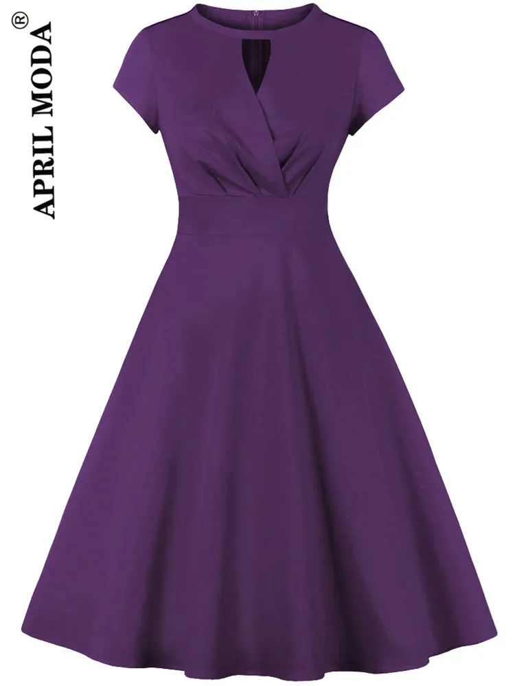 

2023 Women Vintage Flare Swing Dress Work Business Office Red Casual Patchwork Sundress 40s 50s 60s A Line Solid Party Dresses