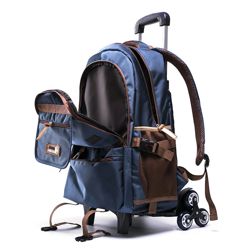 With 2/6 Wheels Stairs Book Bag Grades 4-9 Kids Trolley Schoolbag  boys girls Backpack waterproof Removable Children School Bags