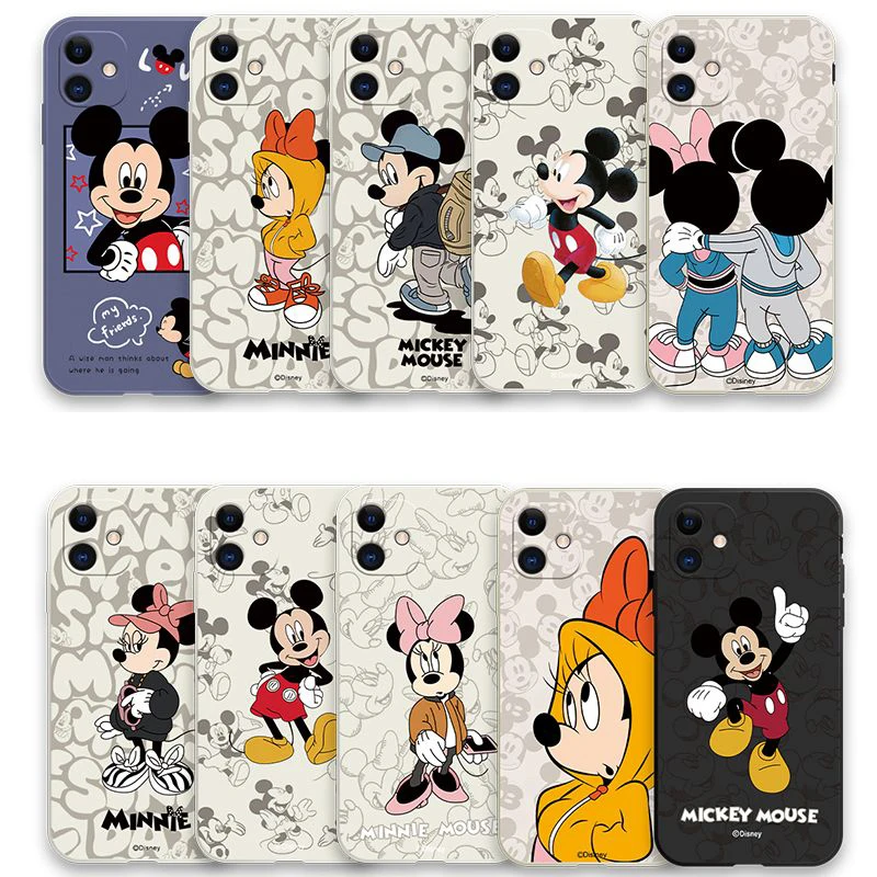 

Cartoon Mickey Minnie for Apple 13MAX Straight Edge Silicone Phone Case for IPhone 12 14 11Pro Disney Couple Anti-fall Xs Xr 78P