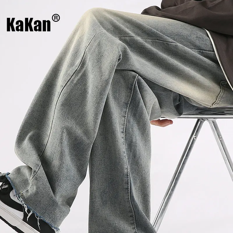 Kakan - Spring/Summer New Vintage Wash Jeans Men's Wear, Loose Straight Barrel Occidental High Street Casual Long Jeans24-LQS909