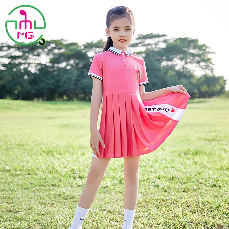 MG Pleated Clothes Girl Golf Short Sleeve Dark Pink Dress Slim fit Girl Sports Young Children Shirts Soft Breathable Wear Skirts