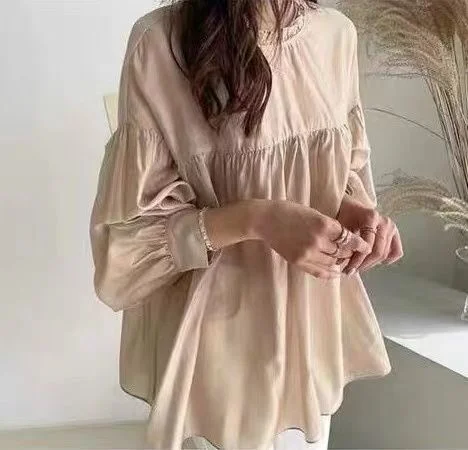 

2022 блузка свободная и универсальная рубашка с кромкой в виде грибка женская дизайнерская Повседневная рубашка в ленивом стиле для ранней о...