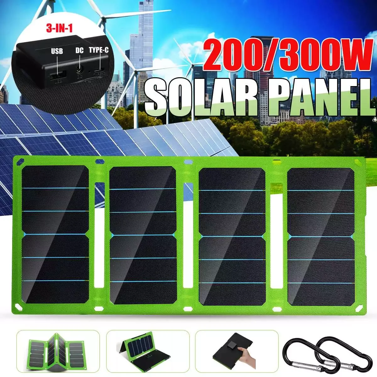

NEW2023 300W Foldable Solar Panel Dual USB Protable Outdoor Folding Solar Cells Solar Power Battery Charger for Phone RV Car Cam