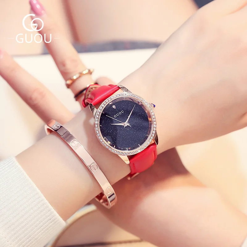 

Luxury Round Quartz Mini Rhinestone Dial Casual Wrist Watches Leather Strap Fashionable Clock Waterproof Wristwatch for Women