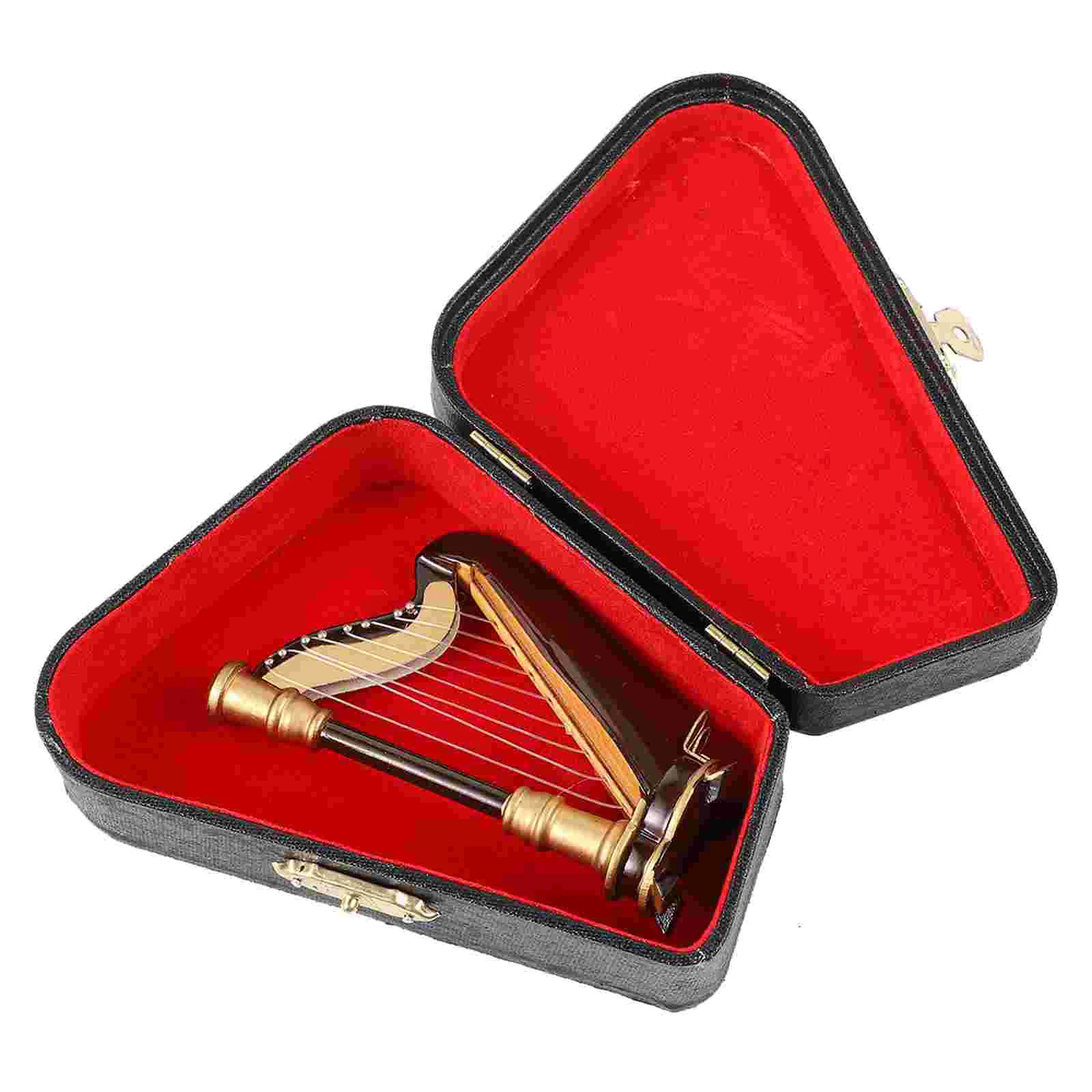 

Mini Harp Model Wooden Harp with Box Musical Instrument Replica Table Ornament