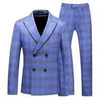 2022 spring and autumn fashion double breasted men suit blue suit coat mens wedding dress mens slim suit jacket vest trousers