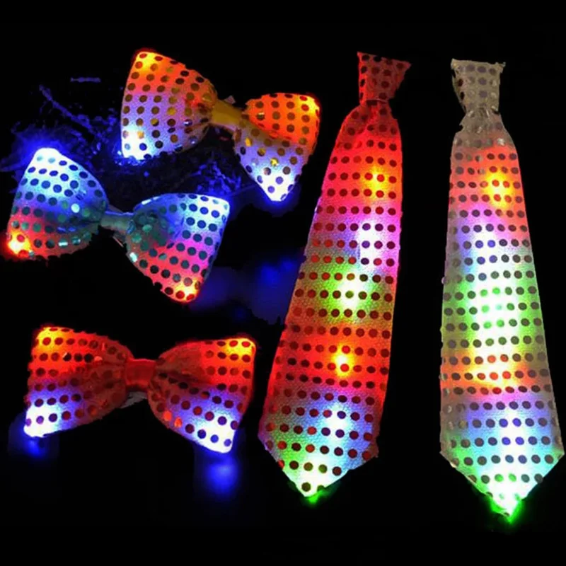 

Unisex Shinning Bow LED Sequins Tie Flashing Light Up Stage Performance For Men Woman Bowknot Paillette Party Shiny Tie Gift