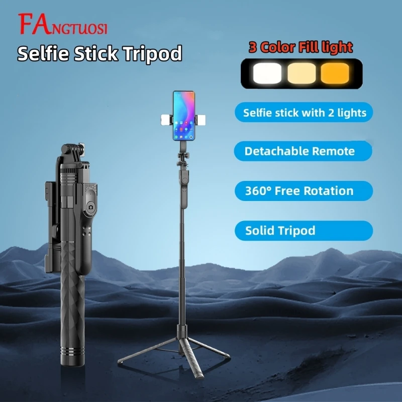 FANGTUOSI 1700mm Wireless Selfie Stick Tripod Stand Foldable Monopod With Led Light For Smartphones Balance Steady Shooting Live