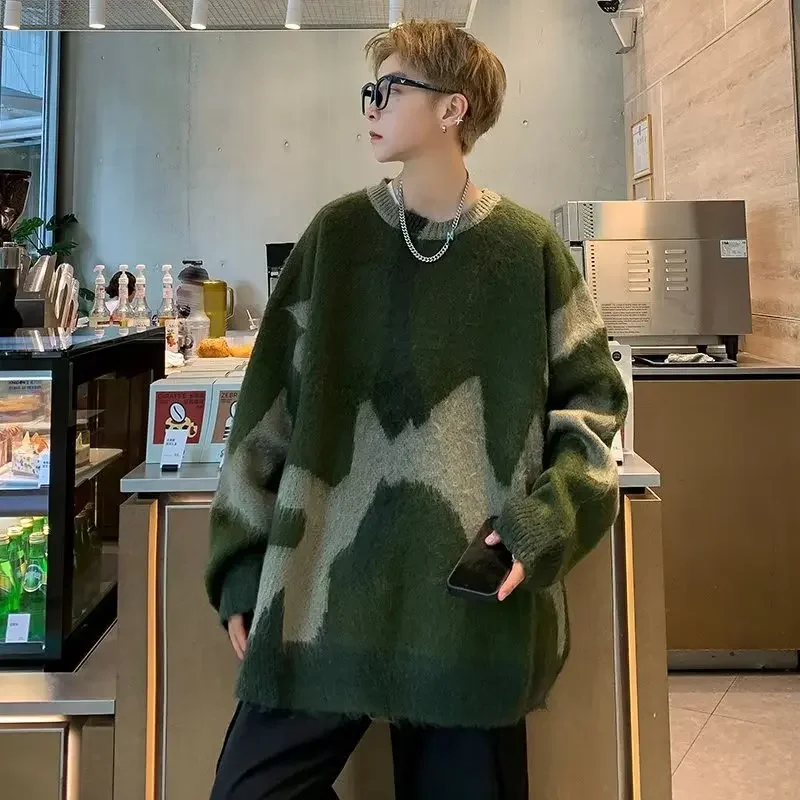 Свитер мужской в винтажном американском стиле цветной блокирующий вязаный Топ