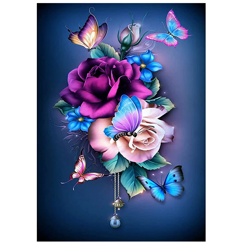 Diamond Painting Rose Butterfly Scenery DIY Full Square Drill Mosaic Diamond Embroidery 5D Cross Stitch Bloom Flower Home Decor