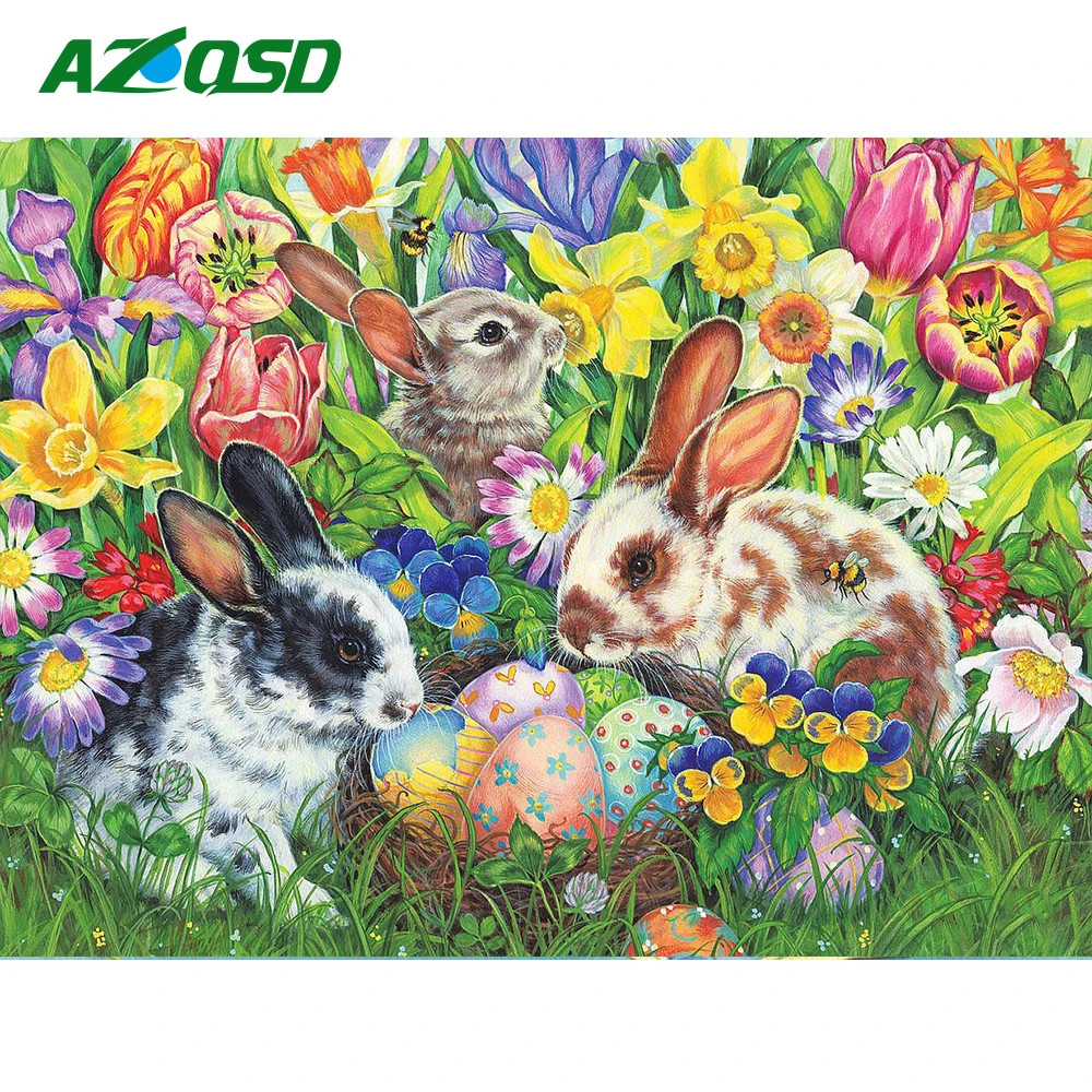 

AZQSD 5D алмазная мозаика заяц цветы алмазная вышивка животное картина из страз живопись яйцо полная стена декор