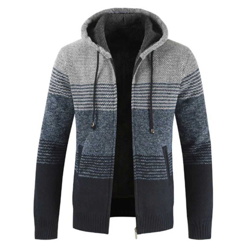 Autumn and Winter New Men's Warm Wool Knitted Sequoia Hoodie with Sequoia Zipper Color Block Sweater Casual Sports Coat Jacket