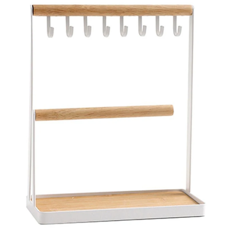 

Jewelry Holder Necklace Storage Rack 3-Layer Hanging Wooden Ring Earring Tray Store Necklaces Bracelets Rings