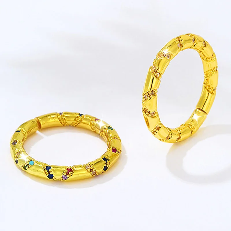 

2022 Hot Sale 18k Real Gold Plated Micro Inlaid Colorful Zircon Round Ring Fashion Luxury Women Rings Jewelry Feminia Bijoux