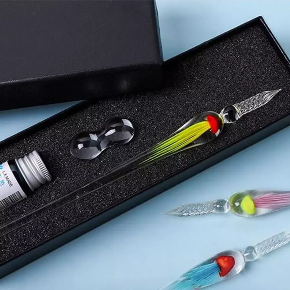 

1 Set Dipped Pen Chic Clear Glass Calligraphy Pen Set with Pen Holder Dipping Pen