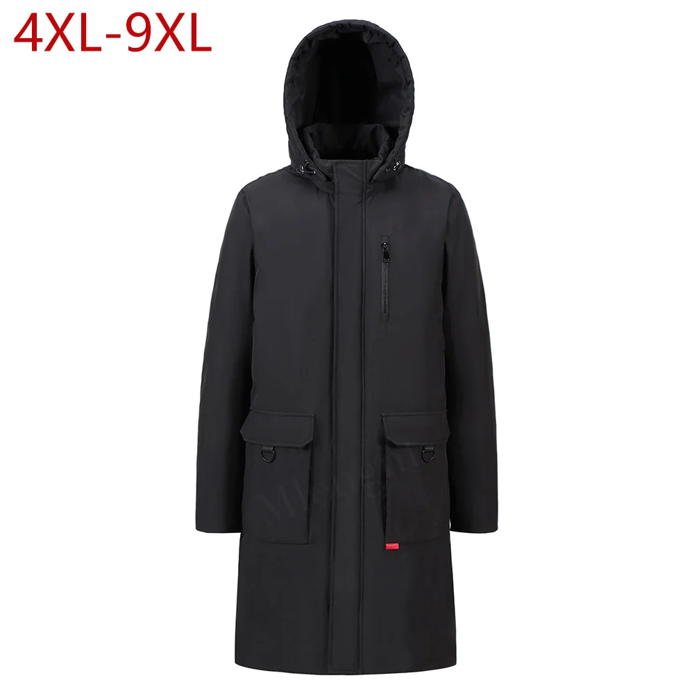 Winter Men's Windproof Jacket Large Size 9XL Oversized Simple Solid Parkas Hat Detachable Coat Thick Autumn Outwear Men Clothing