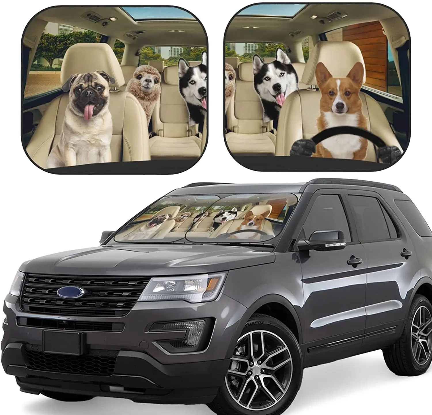 

PURKCUYERT 2-Piece Car Windshield Sun Shade Dogs Driving Foldable Car Front Sunshield Blocks UV Rays and Sun Protection,for Most