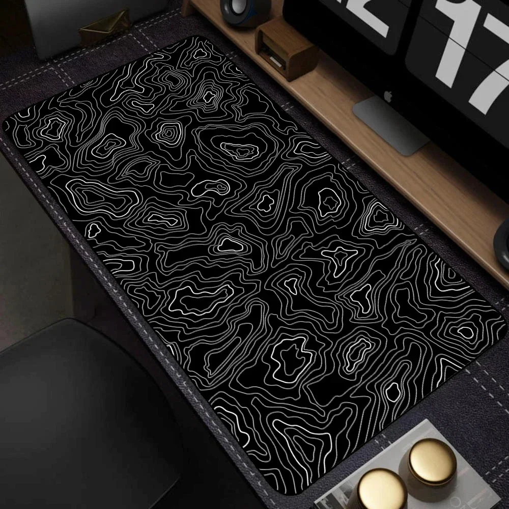 Topographic map black and white lines Mouse pad 1000x500MM desk mat Desktop accessories gaming keyboard carpet Office gamers