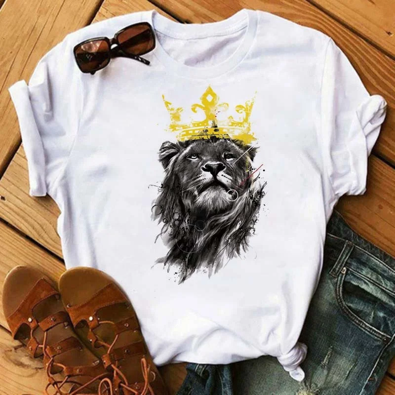

Harajuku Clothes Funny Lion Tiger Animal Printed Short Sleeves T Shirt Funny Women Shirt Cute Female T-shirt Kawaii Tees