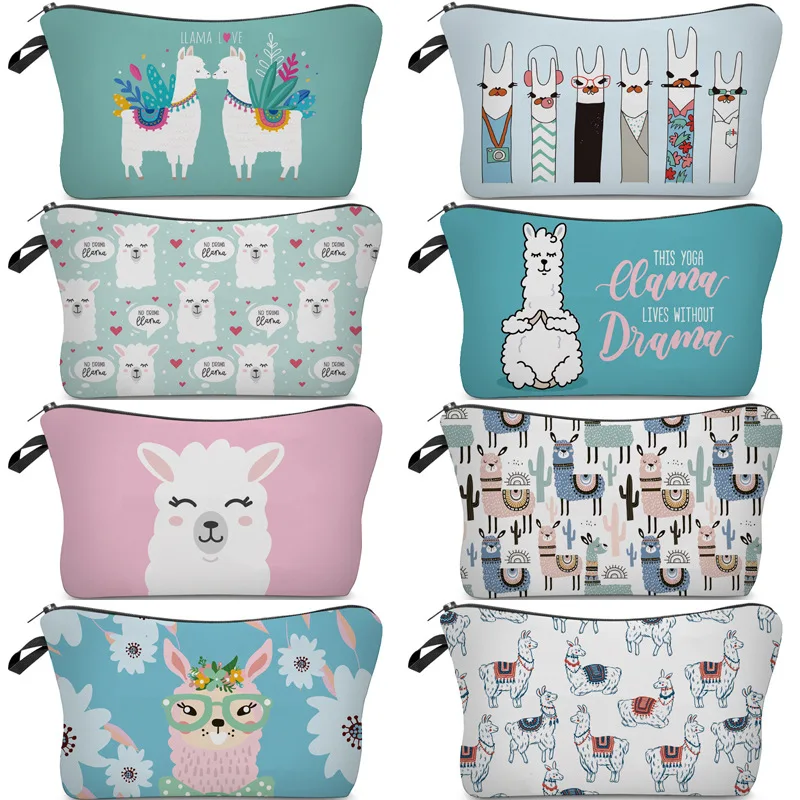 

1 Pc Kawaii Alpaca Printed Cosmetic Bags Waterproof Large Capacity Storage Bag Cosmetic Key Card Holder Woman Outdoor Makeup Bag