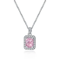 new s925 silver ladies fashion trend rectangular pendant set with 5a zircon ice flower cut simple necklace