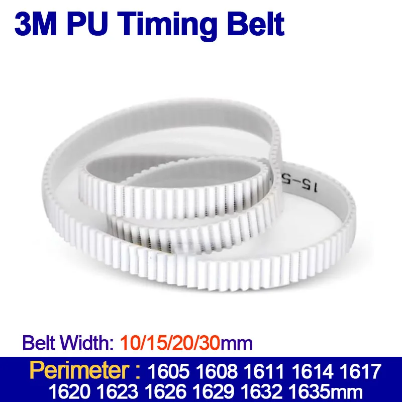 

HTD3M PU Timing Belt Length 1605 1608 1611 1614 1617 1620 1623 1626 1629 1632 1635mm Width 10/15/20/30mm Polyurethane Belts
