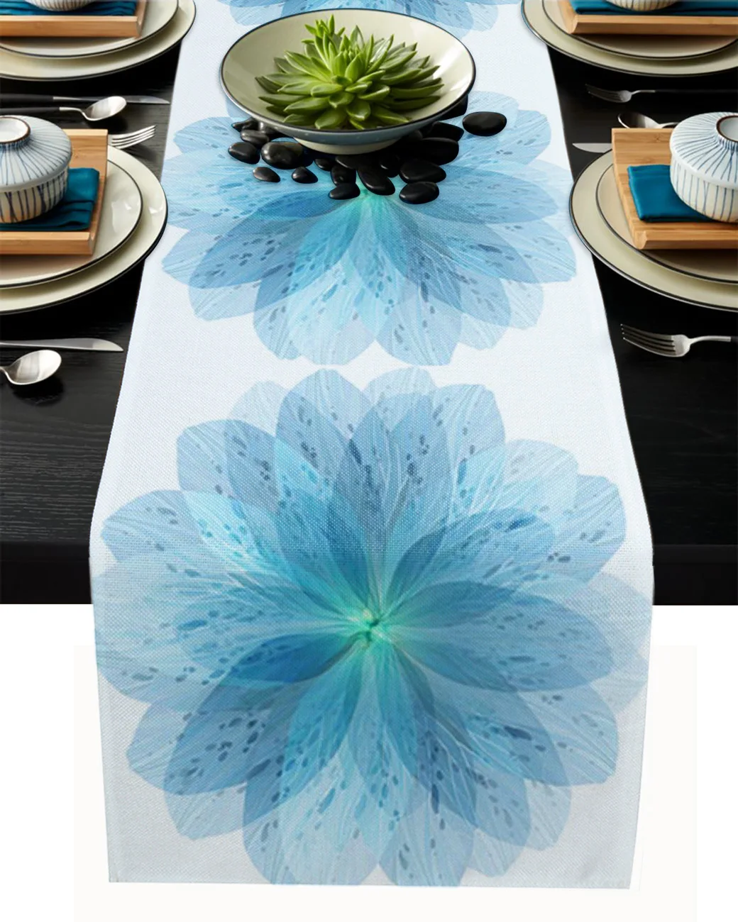 

Flower Petal Blue Table Runner Table Flag Home Party Decorative Tablecloth Table Runners For Wedding