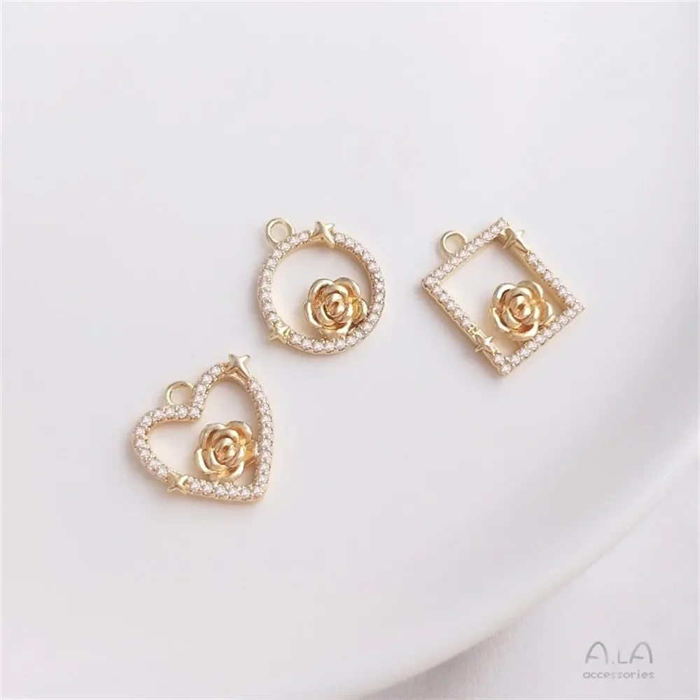 14 К позолоченное квадратное круглое сердце с цирконием геометрическая коробка