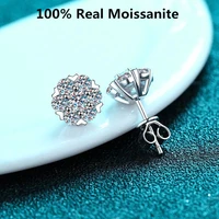 moissanite diamond stud earrings 18k white gold plated silver flower eearring for women girls brilliant moissanite party jewelry