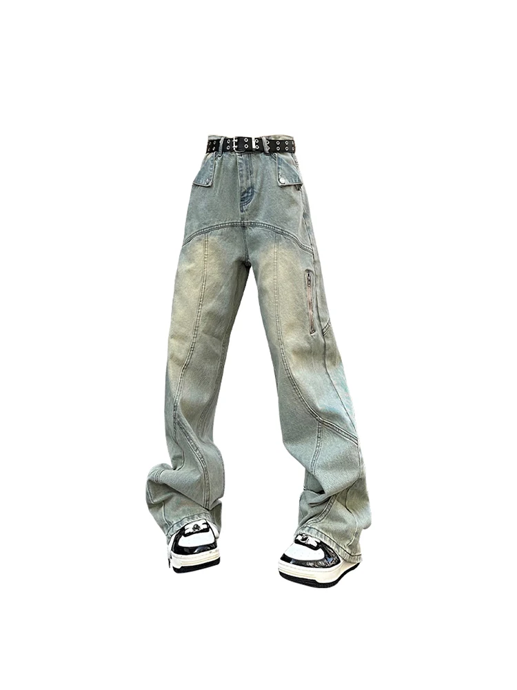 

Женские синие джинсы в стиле Харадзюку, винтажные мешковатые джинсовые брюки, повседневные Прямые ковбойские брюки с широкими штанинами в Корейском стиле, Y2k, лето 2023