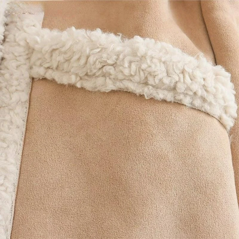 2023 Women Fashion Splicing Warm Fleece Jacket Coats Female Casual Short Zipper Lambswool Outwear Ladies