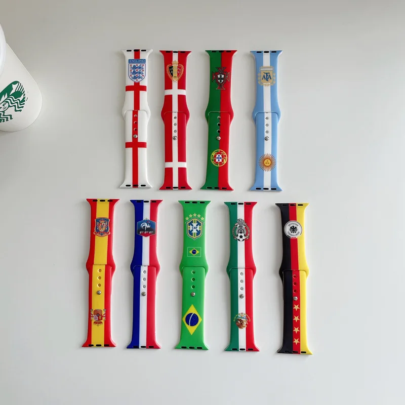 

2022 World Cup Watchband Fit For Apple Sport belt watchband iWatch Silicone Strap For Apple Watch band Rubber Bracelet Multisize