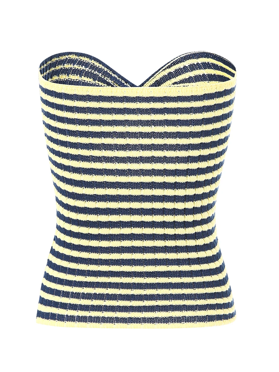 Женский трикотажный топ в полоску без бретелек с открытыми плечами