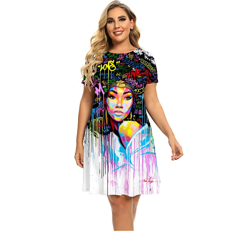 

2022 Bohemian Style Sexy Floral Dress Retro Casual Sun Dress Women's Beach Dress Face Print A-word Casual Print Women's