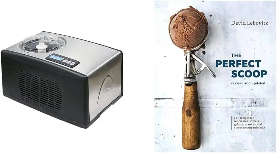 

Автоматическая кофеварка для мороженого объемом 1,6 кварт из нержавеющей стали и совок, 200 переработанных и обновленных рецептов мороженого,