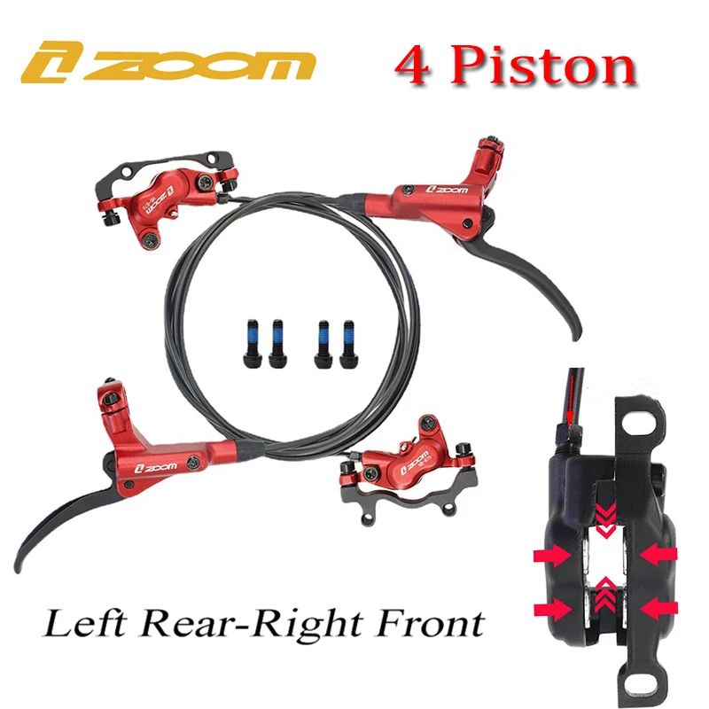 

ZOOM 4 piston Hydraulic Disc Brake set MTB Bicycle Brake Cooling Pads Brakes Lever Oil Pressure Calipers IS PM Mount 800/1400mm