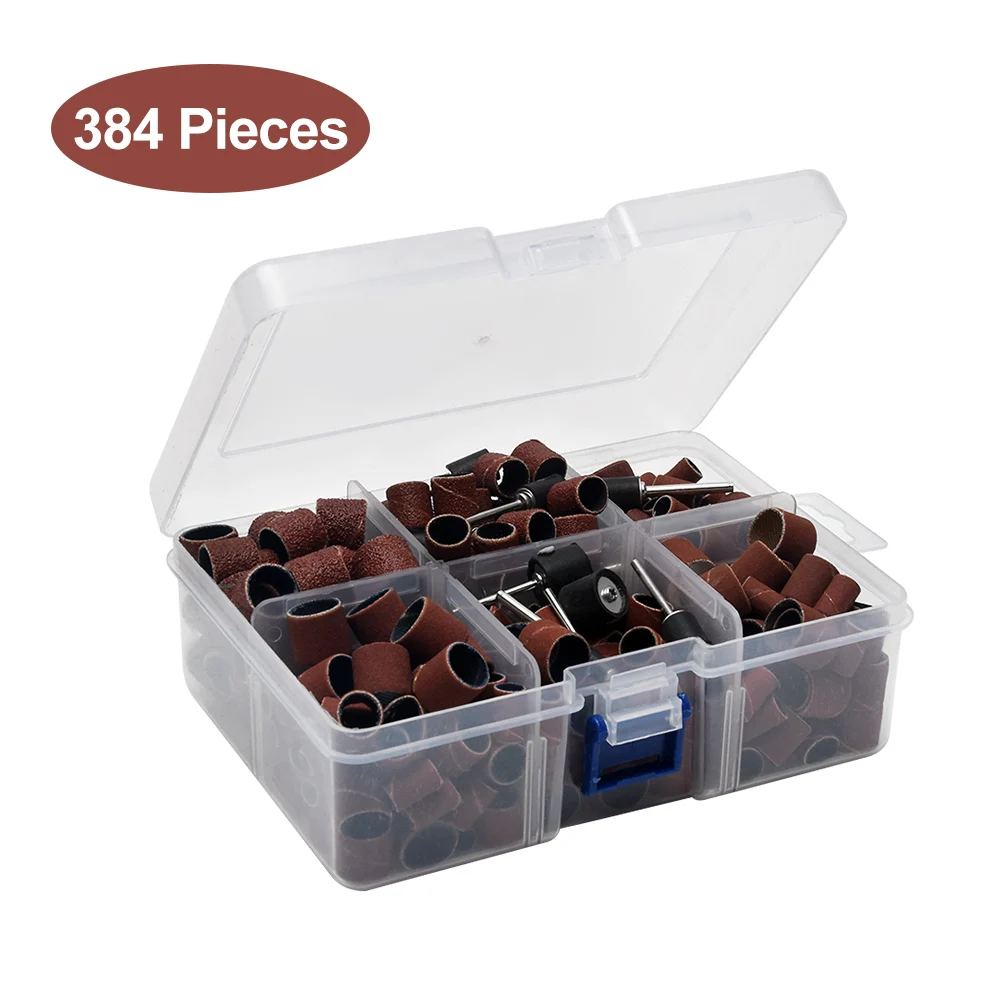 

384 Pieces Abrasive Rotary Tool Accessories Sanding Band Sleeves Grinding Work Mandrels Parts Nail Drum Sander Set Polishing