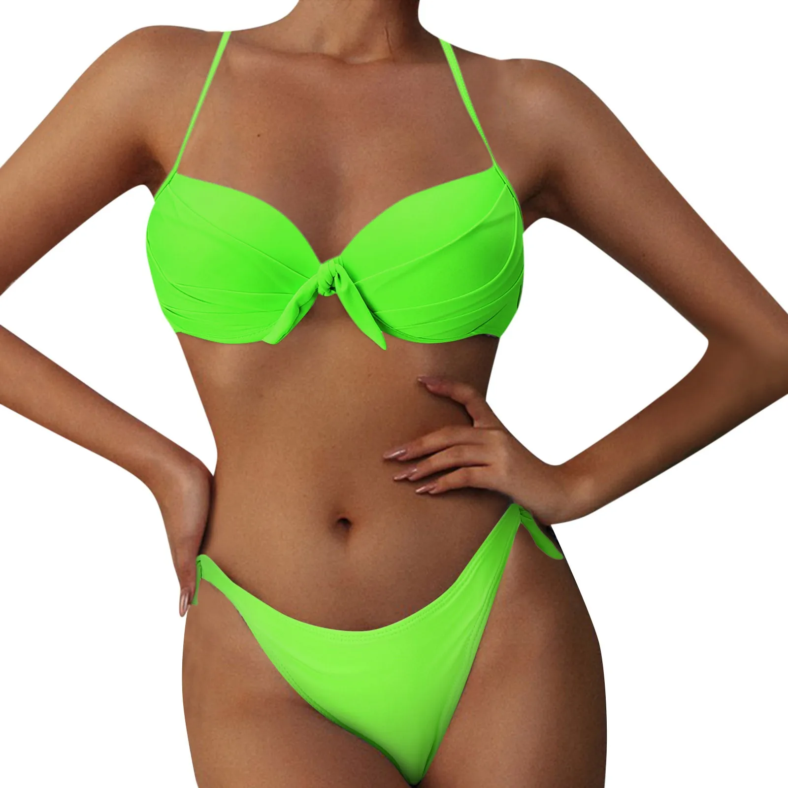 

Sexy Solid Bikini Women Bandage Pleated Swimwear Set Brazilian Bikini Female Low Waist Swimsuit Triangle Beach Wear Bathing Suit