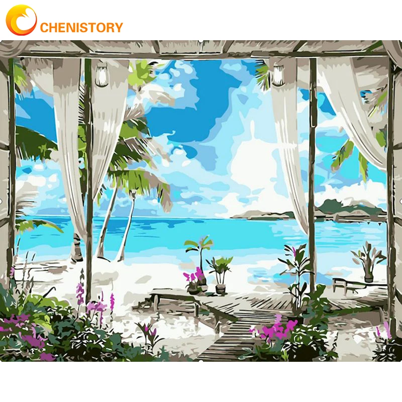 

CHENISTORY DIY Painting By Numbers Window Scenery Kit Acrylic Paints Canvas Painting Home Wall Decor Crafts Adults Wall Handicra